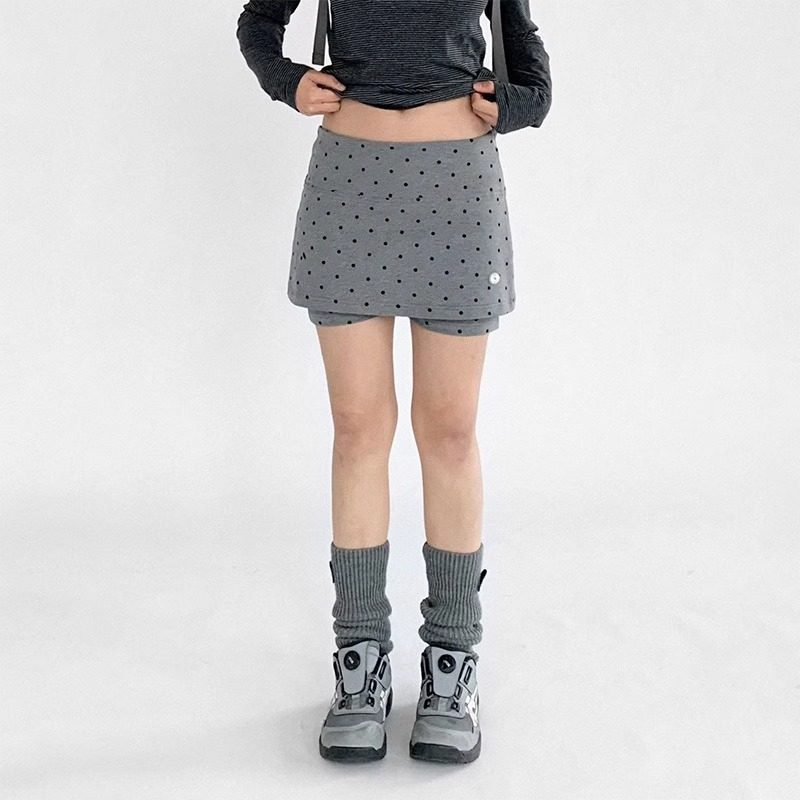 波点灰色弹力假两件运动裤裙显瘦瑜伽中低腰打底热裤半身裙健身裤,淘宝优惠券,粉丝福利购,淘宝优惠卷