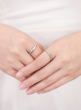 素圈纯银情侣戒指一对女INS简约小众男戒开口学生情人节礼物对戒