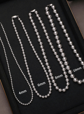 正圆珍珠项链2025新款爆款多麻灰色人造珍珠锁骨链女款小众毛衣链