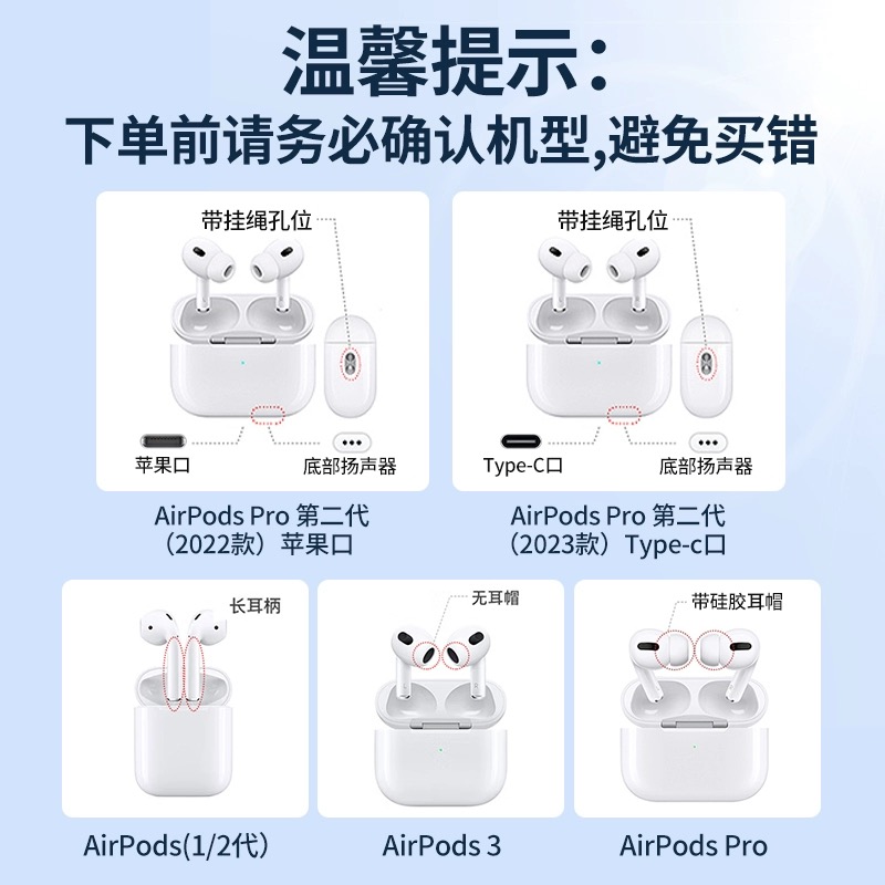 适用苹果AirPodspro2耳机保护套适用AirPods1/2代无线蓝牙防摔软壳3/4新款高级AirPods一二三四Type-C口硅胶