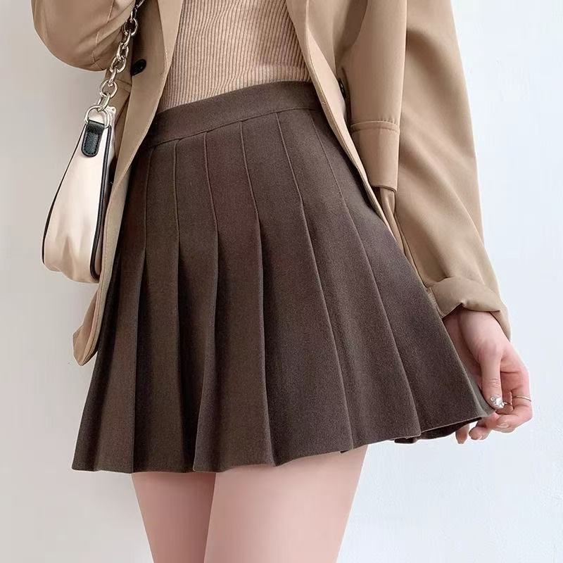黑色毛呢百褶裙短裙女2025秋冬款高腰显瘦防走光jk半身裙加厚a字 - 图1