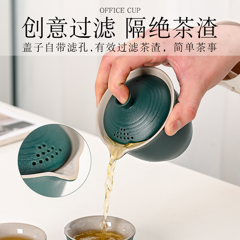 磨砂手抓壶茶壶泡茶家用陶瓷简约三才盖碗泡茶器功夫茶具 - 图1