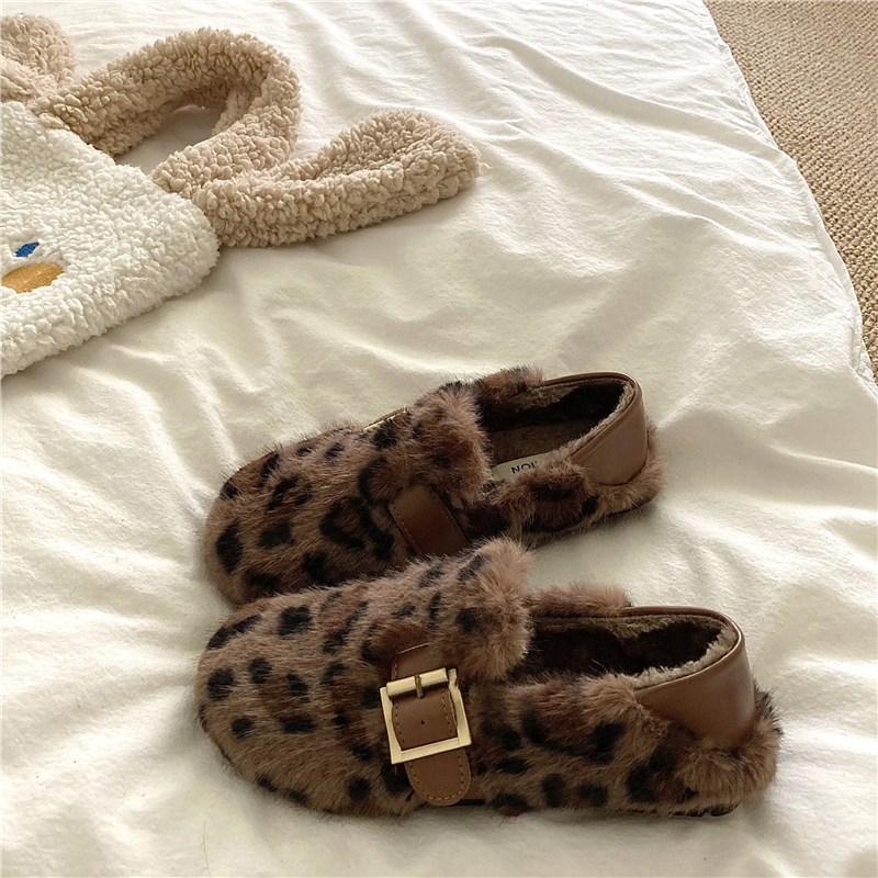 两穿雾霾蓝~！时髦洋气豹纹加绒棉鞋女ins冬季包跟保暖毛毛棉拖鞋,淘宝优惠券,粉丝福利购,淘宝优惠卷