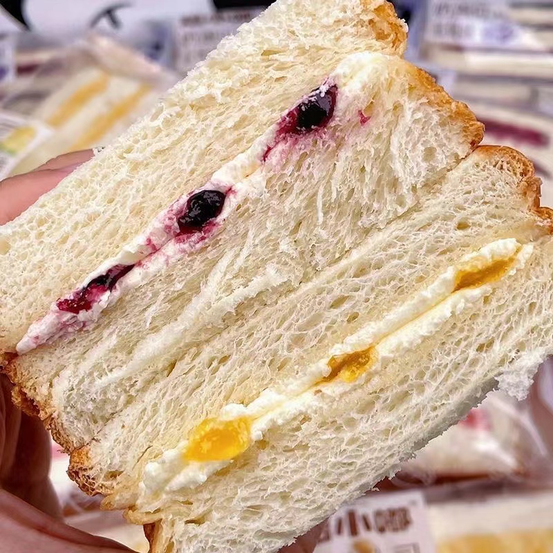 网红蓝莓香橙奶盖吐司手撕软面包早餐充饥夜宵速食解馋代餐小零食 - 图1