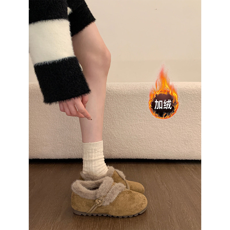 平底加绒保暖全包勃肯鞋毛毛鞋女2025新款冬季雪地靴毛绒豆豆棉鞋,淘宝优惠券,粉丝福利购,淘宝优惠卷