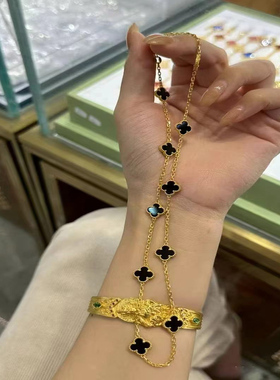 轻奢四叶草十花项链多色贝母双面锁骨链简约日常百搭送礼毛衣链