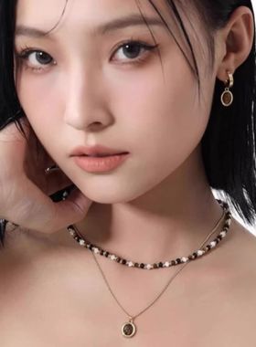 美拉德风双层叠戴串珠项链