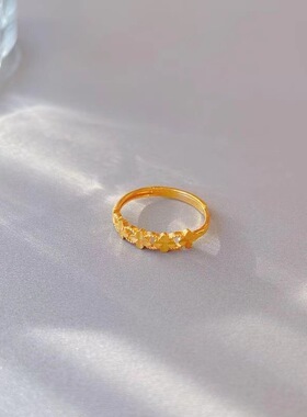 铜合金四叶草活口戒指轻奢时尚素圈金指环送女友礼物