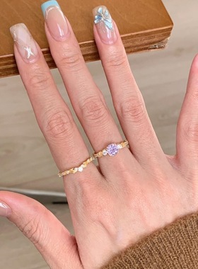 925Vintage法式复古拉丝紫钻玫瑰花藤戒指时尚设计感高颜值指环