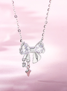 925纯银蝴蝶结项链女ins韩国新款潮气质温柔闪钻锁骨链淑女