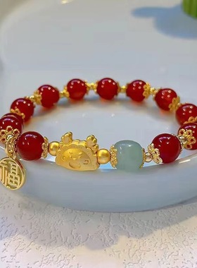 新中式可爱玉兔手链兔子手串学生礼物个性儿童闺蜜配饰串珠莲花