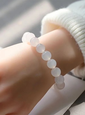 天然冰种白玛瑙手链正品荔枝冻玉髓珠子串珠散珠单圈手串项链三圈
