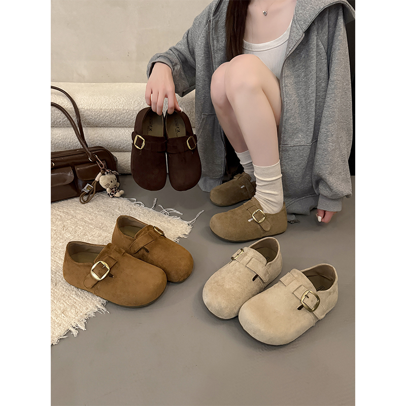 厚底内增高全包勃肯鞋女鞋子2025新款秋一脚蹬博肯单鞋乐福豆豆鞋 - 图3