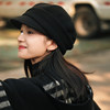 Zhang Jingyi's same black peaked cap for women in autumn and winter warm woolen beret high-end retro octagonal newsboy hat