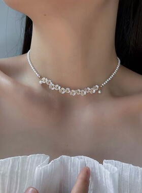 天然贝壳雕花项链女夏季仙女锁骨链小众设计感时尚气质ins百搭