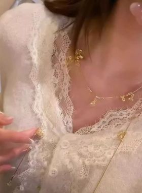 高品质法式小众设计锆石铃兰花项链双层叠戴高级感长款秋冬毛衣链