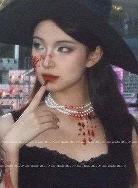 血滴珍珠锁骨链女巫cos颈饰