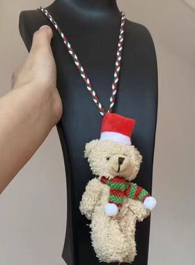秋冬红色圣诞节玩偶吊坠项链可爱百搭小众毛衣链高级感饰品女