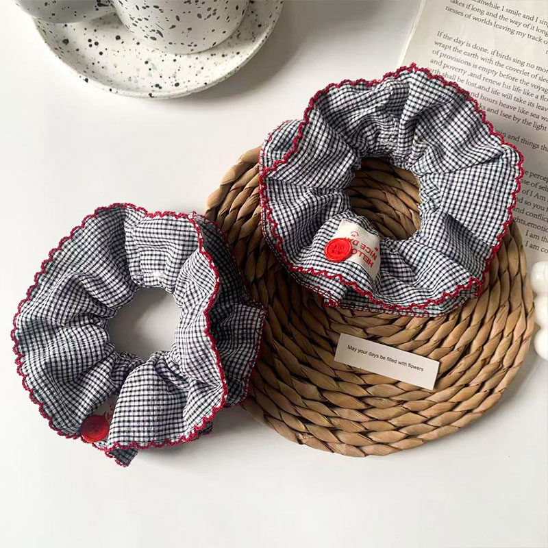 韩系双层小格子大肠发圈女气质扎头发丸子头发绳侧低马尾头绳发饰,淘宝优惠券,粉丝福利购,淘宝优惠卷