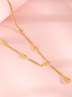 s925纯银金色瑞秋y字型水滴吊坠项链女镶钻轻奢风小众