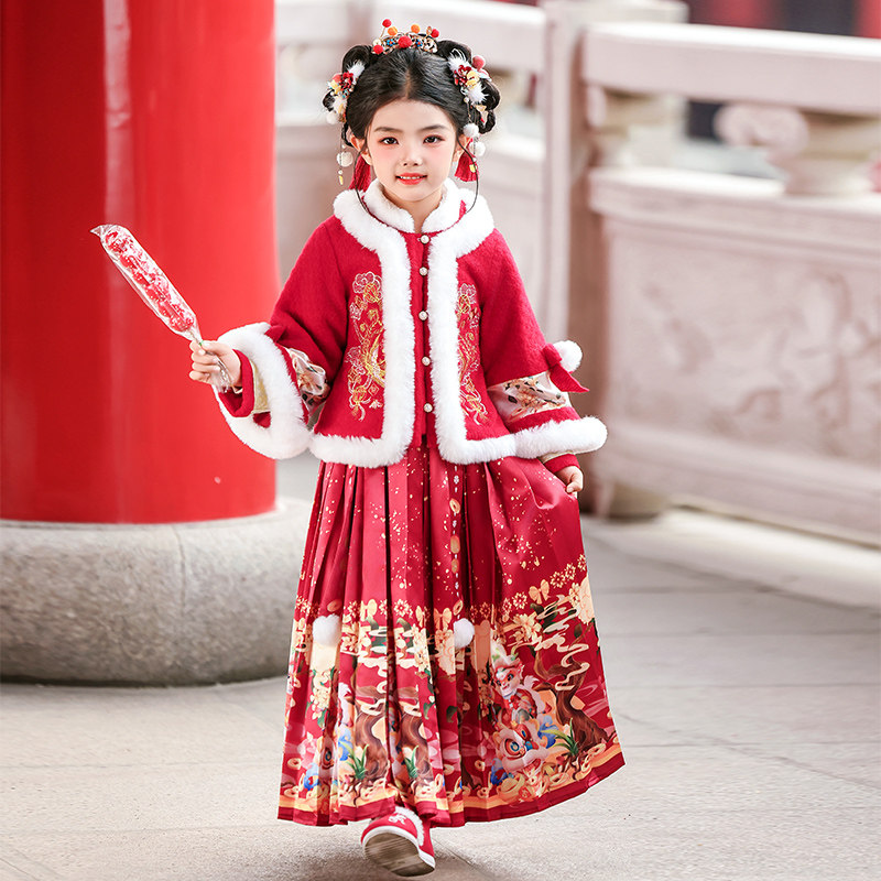 拜年服女童冬装马面裙2025新款秋冬款儿童汉服新年喜庆过年衣服冬,淘宝优惠券,粉丝福利购,淘宝优惠卷