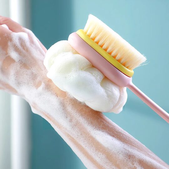 Take a bath and rub your back without asking for help. Bath towel, bath ball, bath flower, back rub mud, bath soft-bristled brush with long handle on the back.