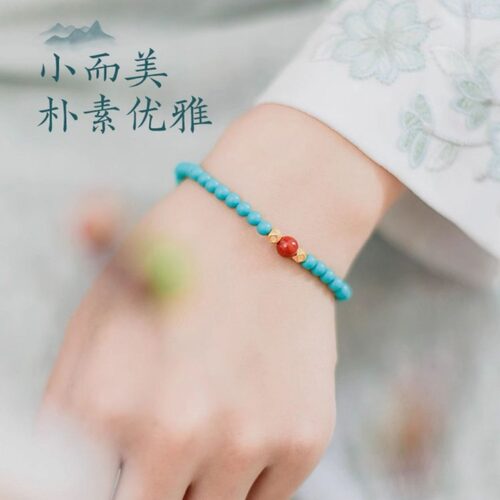 中式绿松石手串小众天然南红矿石绿松轻奢女生设计感手链女 - 图0