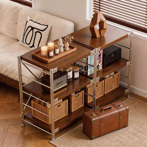 书本商品陈列展示架家用落地收纳架厨房储物架子日式原木风置物架 - 图0