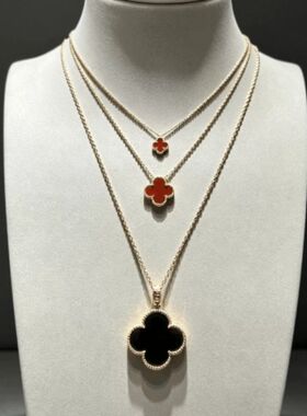 高版本特大号玛瑙四叶草项链玫瑰金轻奢锁骨链时尚百搭送女友礼物