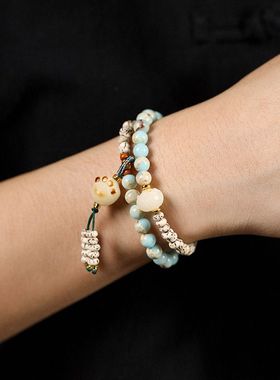 猫爪星月菩提盘缠寿山石手链女生新中式串珠珠子手串吉祥招财转运