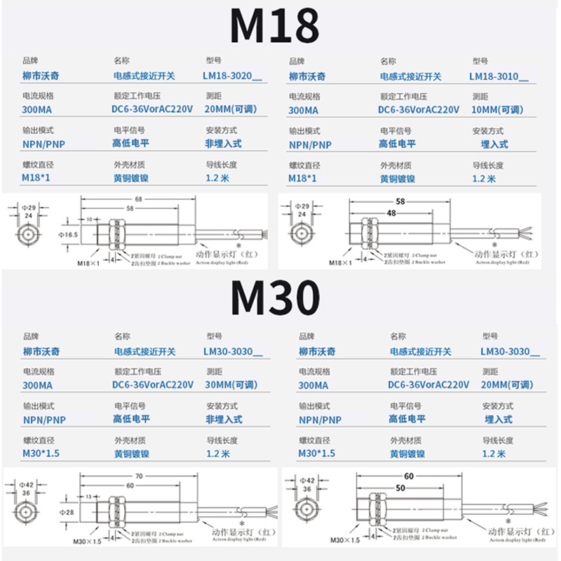 接近开关传感器M8M12M18M30螺纹远距离圆柱型金属感应器电感开关 - 图2