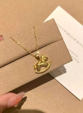 S925纯银马上有钱碎冰冰摇摇马吊坠项链女中古风复古锁骨链