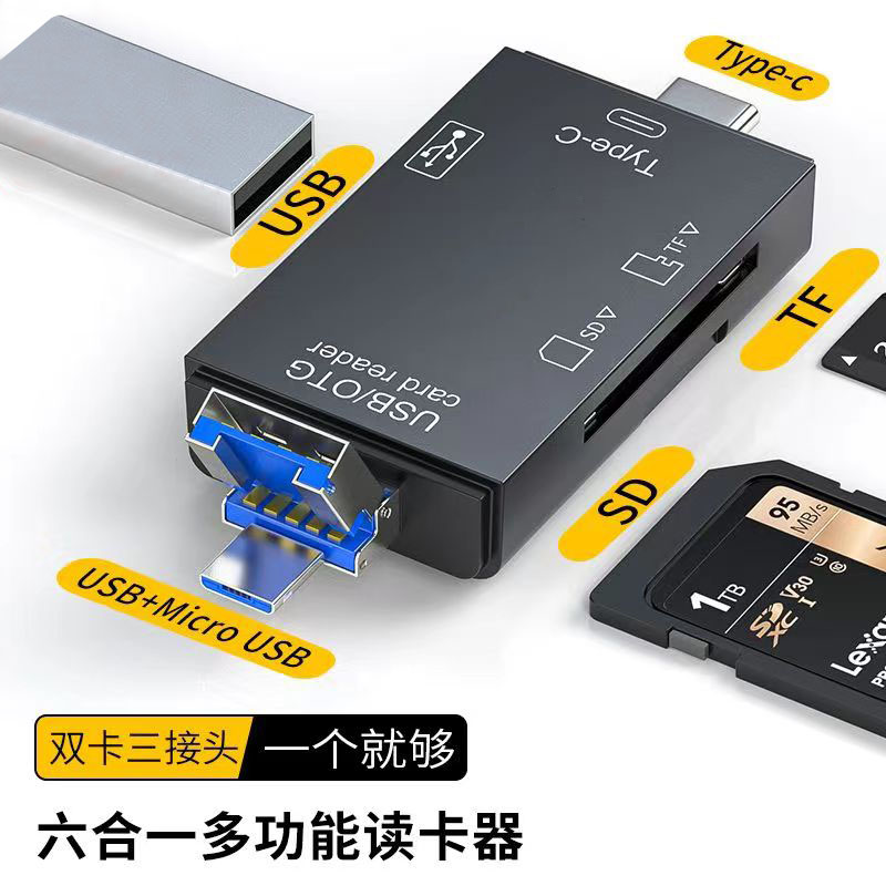 高速usb2.0读卡器内存卡sd/tf手机u盘转换器电脑相机通用音响microsd读卡器tf卡车载便携迷你六合一 - 图0