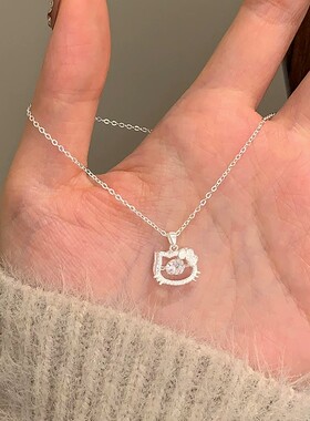 s999足银闪钻皓石kt猫项链时尚