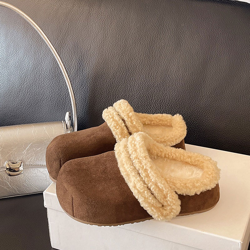白色包头厚底毛毛拖鞋女外穿2025新款秋冬加绒保暖一脚蹬勃肯棉鞋 - 图2