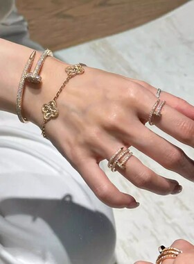 钉子戒指镀18k玫瑰金螺丝钉窄版指环轻奢宽版对戒男女情侣黄金