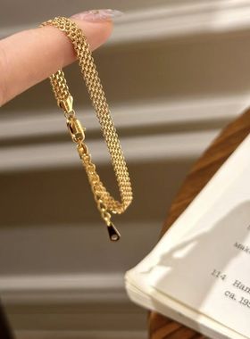 中古编织金色表带手链复古简约小众设计感高级感精致时尚气质手饰