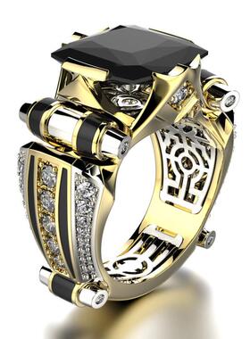 wish热卖新款电镀镶钻男款霸气戒指欧美时尚创意分色订婚男女饰品