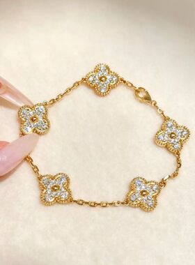 经典四叶草五花手链红玛瑙轻奢小众设计高级感百搭送女友生日礼物