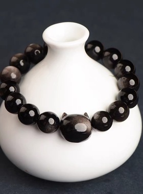 银曜石猫咪猫头黑曜石手链女闺蜜个性甜酷小众设计