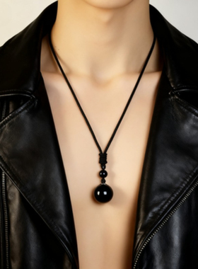 天然彩虹眼黑曜石转运珠金圆珠型吊坠时尚个性挂坠项链饰品女