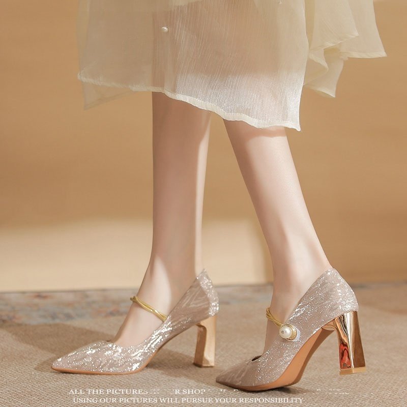绝美粗跟尖头高跟鞋女新款婚纱主婚鞋秀禾两穿订婚新娘鞋伴娘单鞋,淘宝优惠券,粉丝福利购,淘宝优惠卷