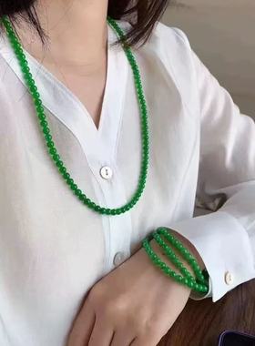 爆款高端仿缅甸满绿翡翠手串珠子大圆珠手链珠链男女款卡11阳绿