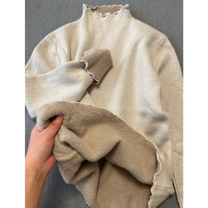 加厚半高领一体绒加绒打底衫女秋冬季木耳边大码内搭上衣针织毛衣,淘宝优惠券,粉丝福利购,淘宝优惠卷