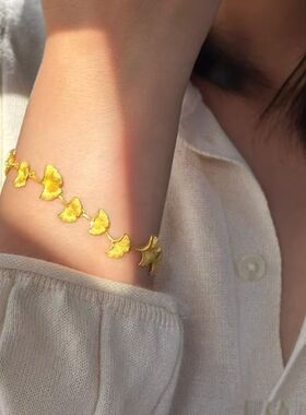 一叶知秋·金色银杏叶手链女秋冬季氛围感精致轻奢显贵气显白手饰