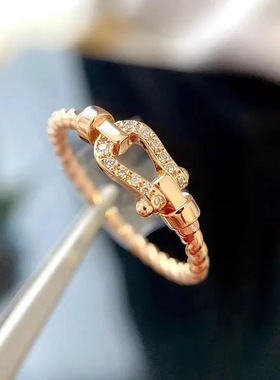 中古金色缎面拉丝戒指轻奢意大利锆石叠戴食指戒玫瑰金白金不掉色