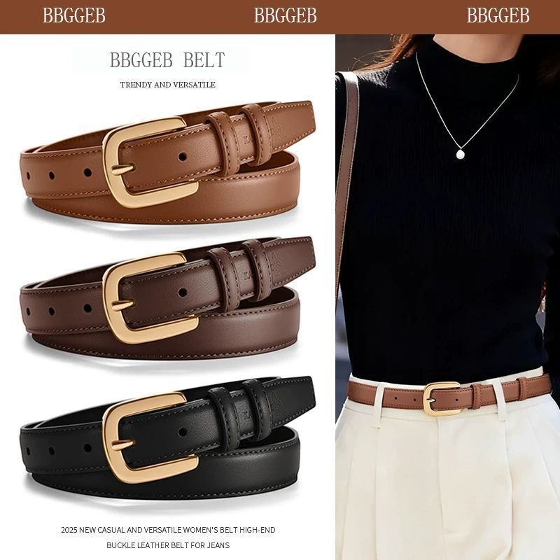 Casual square gold buckle ins red belt simple fashion versatile pin buckle women's belt thin jeans belt