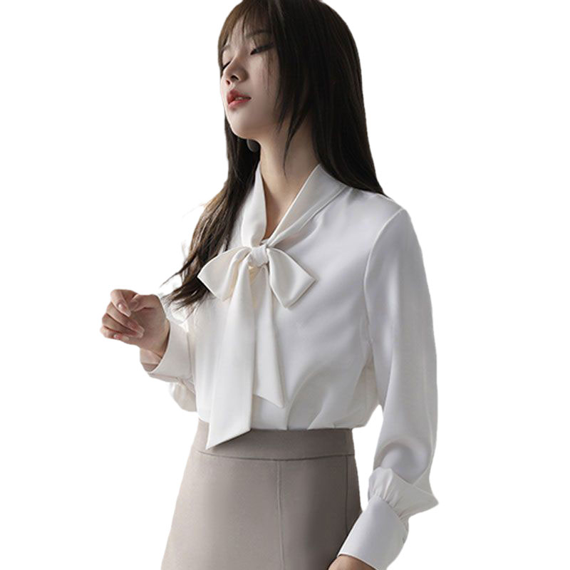 春季设计感小众洋气蝴蝶结白衬衫女士秋冬加绒气质职业上衣2024年