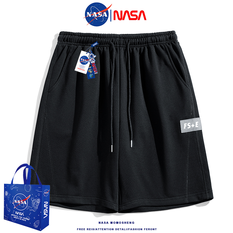 NASA运动短裤女2024新款爆款夏季阔腿五分裤针织直筒情侣款休闲裤-图1
