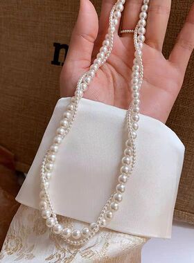 2026新款双层叠戴仿珍珠项链女锁骨链高级感气质百搭法式复古颈饰
